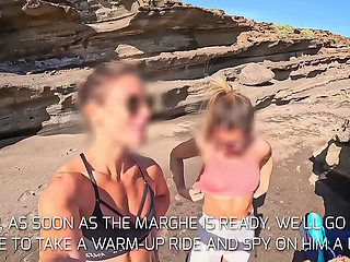 Two Fit Girls on Beach See My Big Uncut Cock - Outdoor Public Flashing with Big Booty Babes