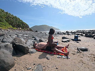 Whispers on a Wind-Kissed Shore Ebony Swan rides white dick...HARD