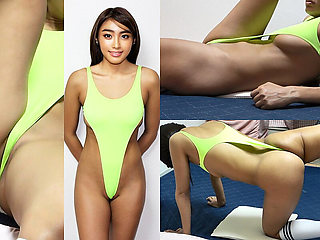Thong Leotard Wedgie Fitness, Watch Nice Body and Big Tits Tanned Girl Inside Room Her Apartment in Japan