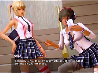 Hot brunette with big ass and big boobs in a visual novel