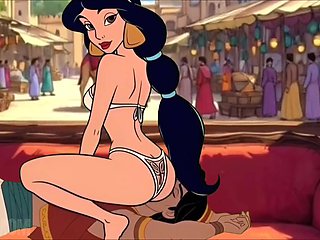 Aladdin and Queen Jasmine make Disgraceful Desires to the Genie. Toon Pornography Parody.