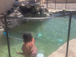 BBW Cleaning Her Pool