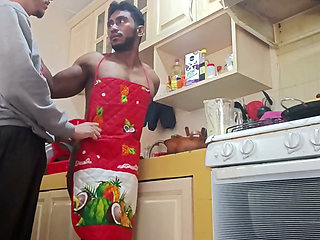Bodybuilder Eaten at the Kitchen - Has to Eat His Own Cum