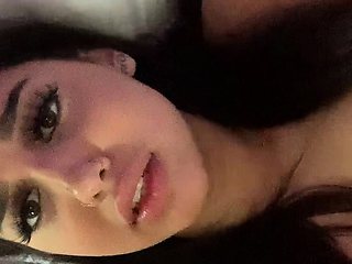 Busty curly brunette with big boobs fucks on couch