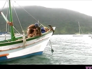 Brunette on Boat Gets Fucked Hard Outdoor on Deck