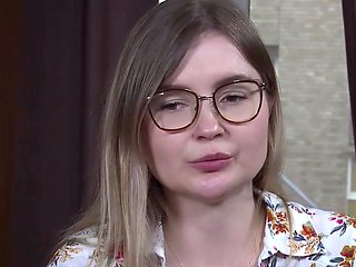 German glasses babe plays with fucktoys for a solo