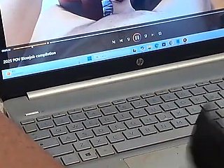 MILF Handjob Jerks off a Big Cock Until He Cums on Her Gloves POV