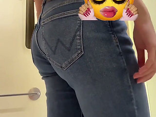 Trying on Tight Jeans in Fitting Room - Want to Be My Secret Peeker?
