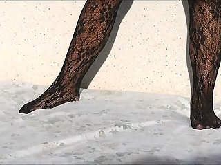 Blonde Fucked Hard By Huge Dildo Outdoor In Crotchless Bodystocking