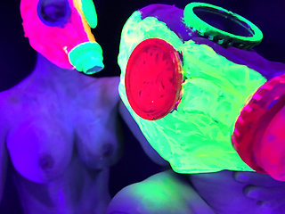 Neon Rave Girl on Girl Dildo Play