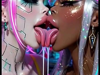 Funny Lesbians Tongue and Kiss Fetish, Ai Animation