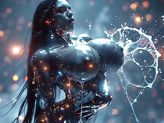 Glossy Robotic Whore in Reverse Cowgirl - Screaming, Squirting Cum from Mouth on Huge Tits