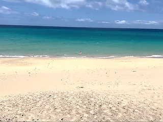 Naked Beach MILF Helps a Jerking Stranger - Cum on Her Ass