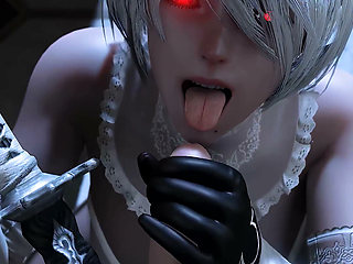 2b Nier Cowgirl Ride & Blowjob Facial - 3D POV