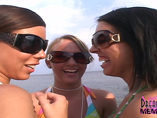 Three Hotties Play Naked on a Public Beach