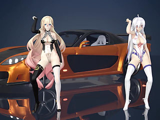 Chocolate Cream Duet Striptease; Black Stockings; White Stockings; Racing Leotards