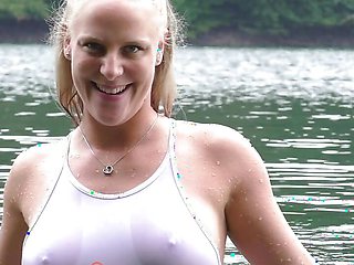 Lara CumKitten - Public in swimsuit - Notgeil posing and jerking off at the lake
