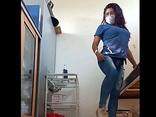 Lonely Latina Nurse Plays with Her Big Tits at Work