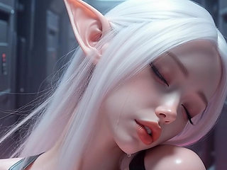 White haired elf in pink slime kisses and licks