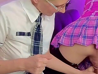 Milking chubby femboy after blowjob