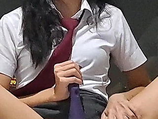 Asian College Girl Plays with Her Magic Wand and Squirts