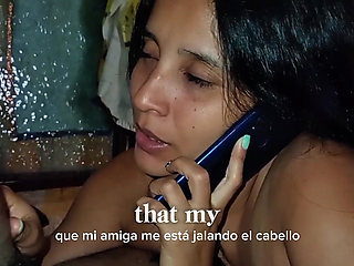 I fuck my ex while talking on the phone with my boyfriend! I show him that now I can fit my whole cock in my mouth! (subtitled)