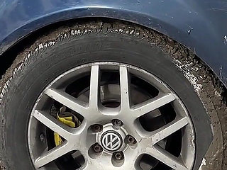 Car Stuck in Mud: Desperate Masturbation, Sloppy Blowjob & Public Facial Cumshot