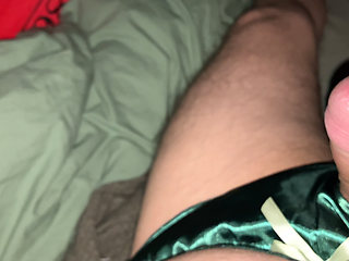 I masturbate in my wife's satin nighties - precum as lube- Soft to hard, dripping cumshot and hard to soft