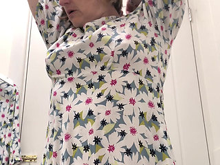 Braless, Commando, Tattooed Chick Trying on New Clothes. Part 1 of 2.