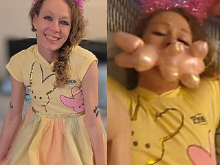 Blonde Easter Bunny Gagged And Cum Blasted Part 1