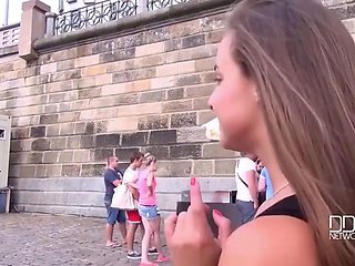 Brunette Teen Gags on Big Cocks Juicy Load