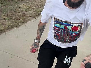 Inline skating to the pizza shop to use the bathroom.