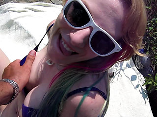 Gorgeous Blonde Gets Nude Outdoors and Gives Handjob