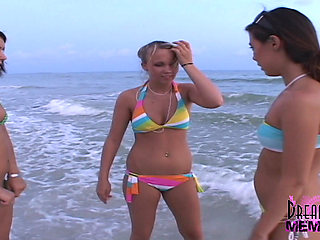 Three Hotties Make Out and Get Topless at a Public Beach