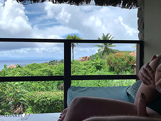 Wife bouncing cock on balcony