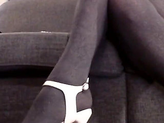 Pantyhose Crossed Legs White Stipper Heels Pumps