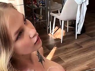 Hot teen blonde gets cum on tits after hard pounding live at