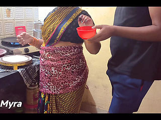 Desi Aunty Blowjob and Cumshot in Kitchen - Sexy Myra Fucks Stepson