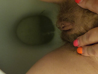 MILF Pee Close up View in the Toilet From Hairy Pussy