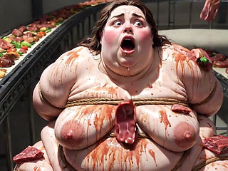 Humiliated BBW Slave Tied and Stuffing Her Belly Deep