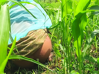 Sister-in-law showed her pussy in the fields and fingered her pussy