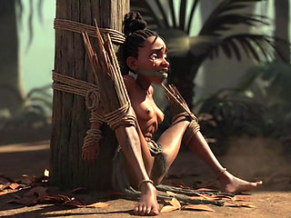 African Girl Bound in Rope Bondage - Hairy Wet Pussy Craving for Cock