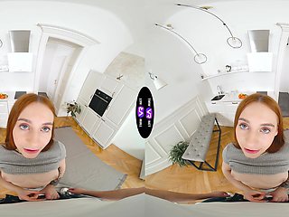 Ginger girl with long hair fucks in doggy style pov