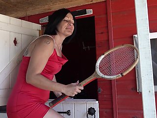 Brunette MILF Sandra V indulges in a steamy solo session with her natural assets and vibrating toy