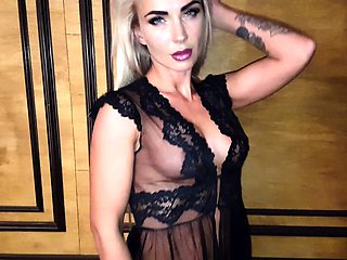 Shaved pussy blonde Tasha Reign with big boobs goes solo