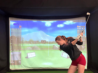 Trying to Golf in a Simulator with My Lush in! Trying Not to Cum While I Swing!