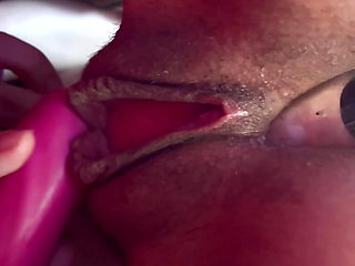 Pink pussy soaked close up vibrator kink fun