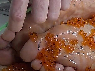 Wrinkled Legs of a MILF with Red Caviar