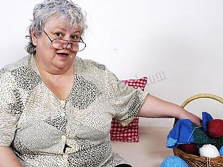 Chubby old BBW Majka shows off her shaved pussy and her toy