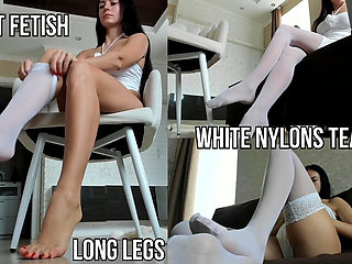 Legs and Feet in White Nylons Tease